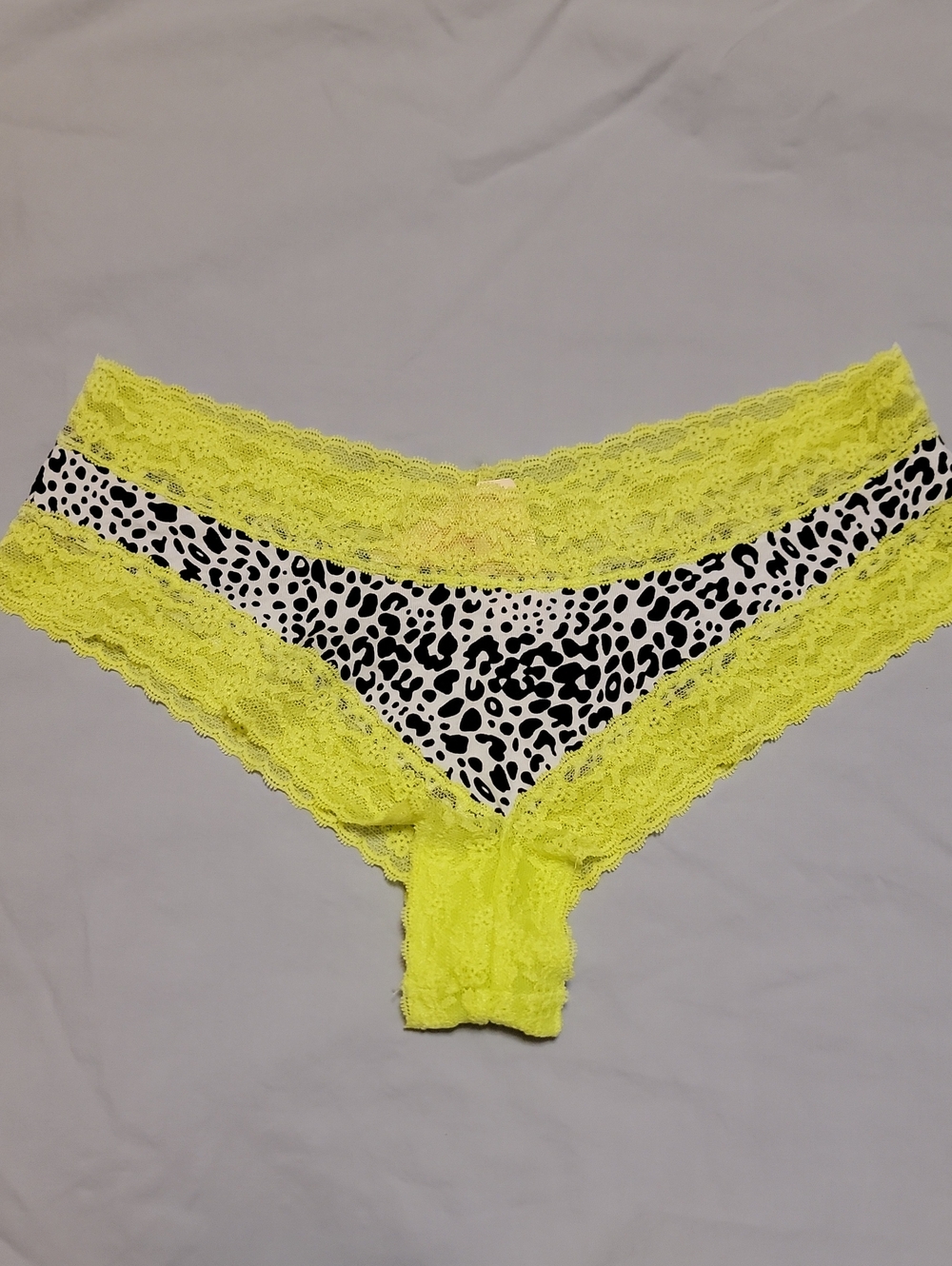 Victoria's Secret Neon Yellow Lace & Black-White Leopard Hipster Panty